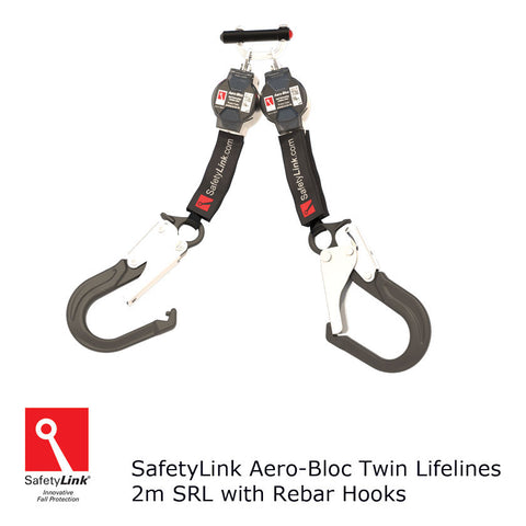 Aero-Bloc Self Retracting Lifeline Twin Lifelines 2m with Rebar Hooks