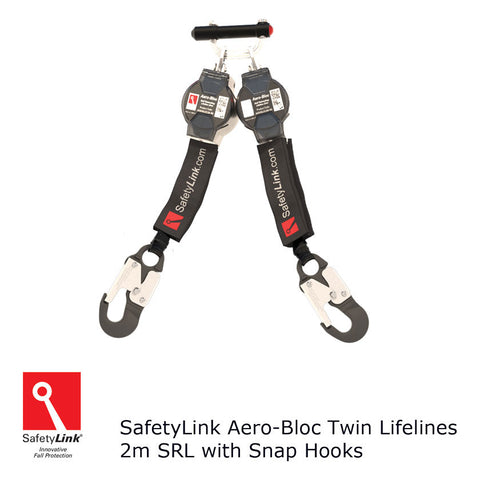 Aero-Bloc Self Retracting Lifeline Twin Lifelines 2m with Snap Hooks